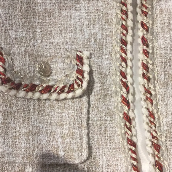 Zara texture jacket/blazer beige cream  with contrast piping pockets & buttons - Picture 7 of 11